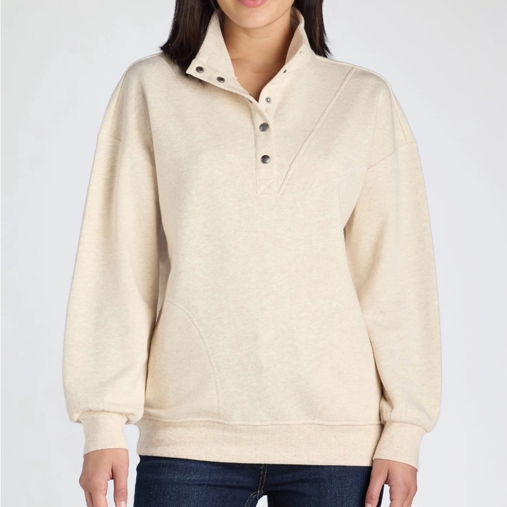 NWT Time and Tru Women's Mock Neck Henley Pullover Sweatshirt,‎ Size XL Cream